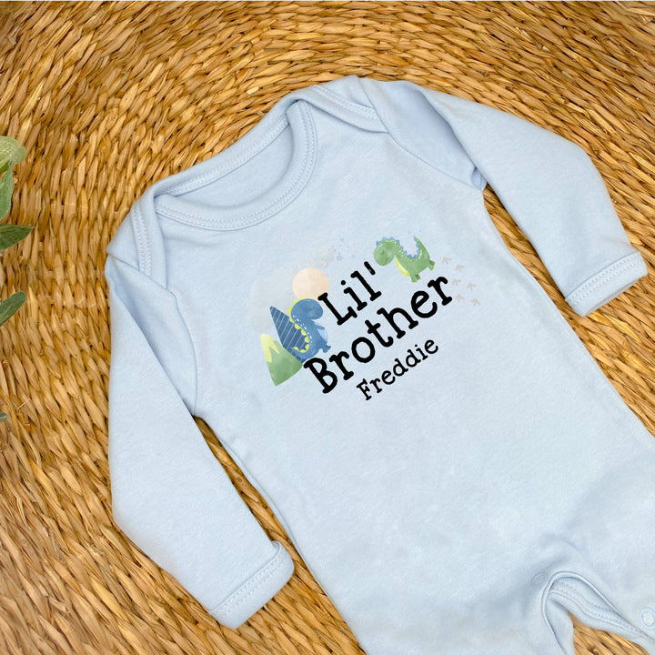 Personalised Dino Sibling Matching Blue Babygrow/T-shirt