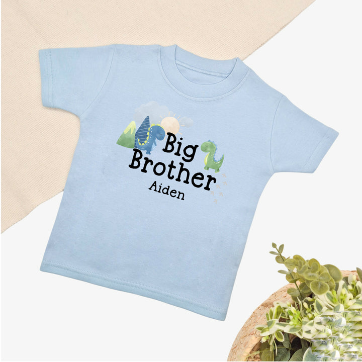 Personalised Dino Sibling Matching Blue Babygrow/T-shirt