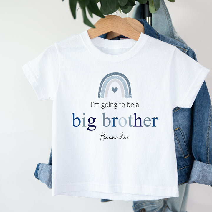 Personalised I'm Going To Be A Big Brother Blue Rainbow T-shirt