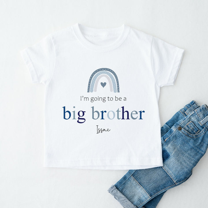 Personalised I'm Going To Be A Big Brother Blue Rainbow T-shirt