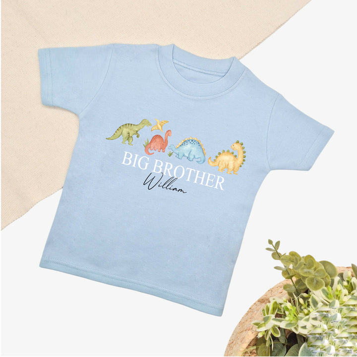 Personalised Dinosaur Sibling Matching Blue Babygrow/T-shirt