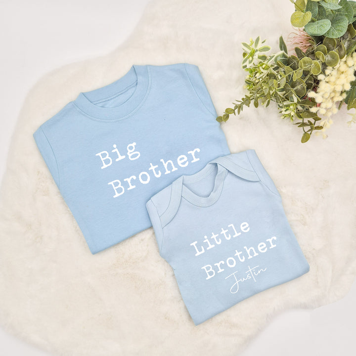 Personalised Sibling Matching Blue Babygrow/T-shirt