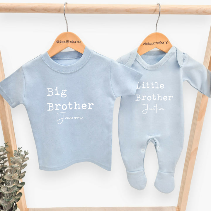 Personalised Sibling Matching Blue Babygrow/T-shirt