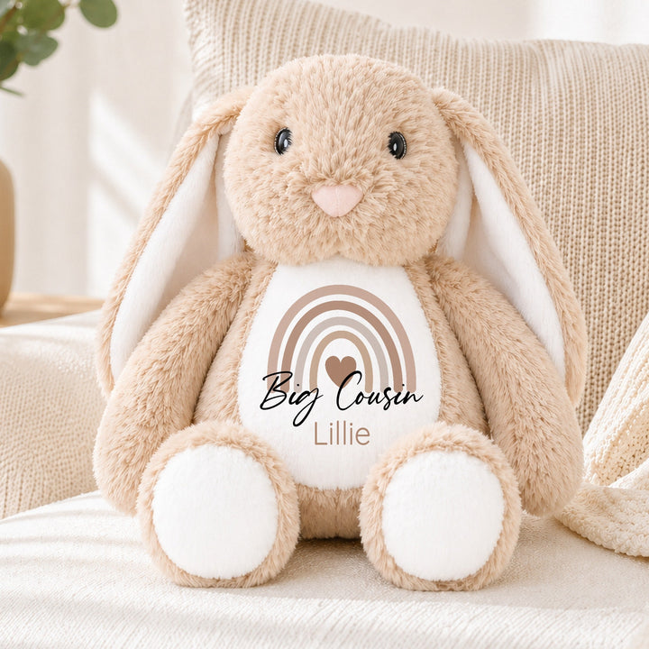 Personalised Beige Rainbow Big Cousin Rabbit