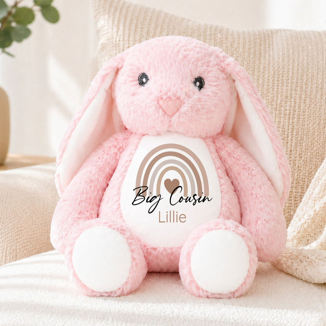 Personalised Beige Rainbow Big Cousin Rabbit