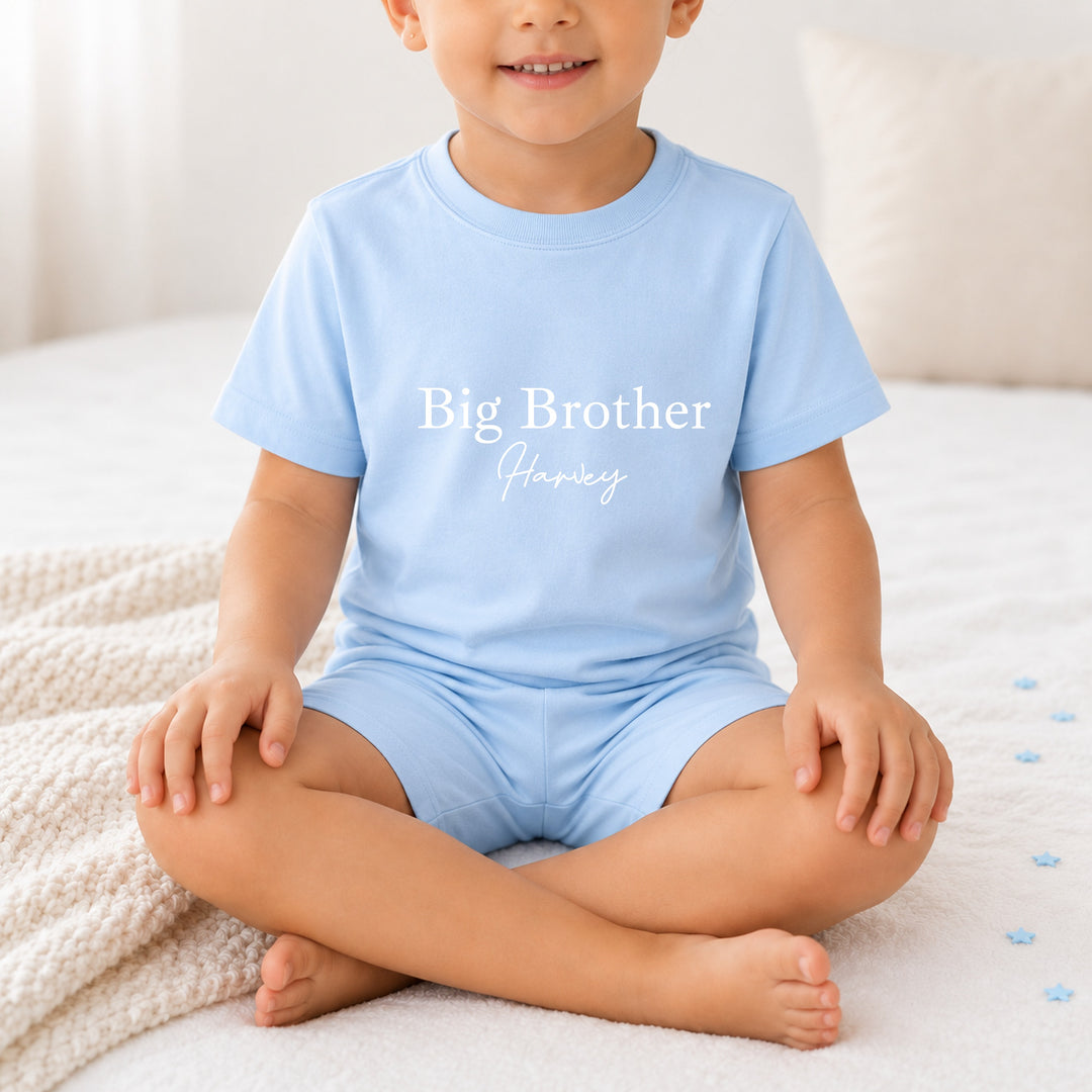 Personalised Pink or Blue Sibling Matching Toddler Short Set
