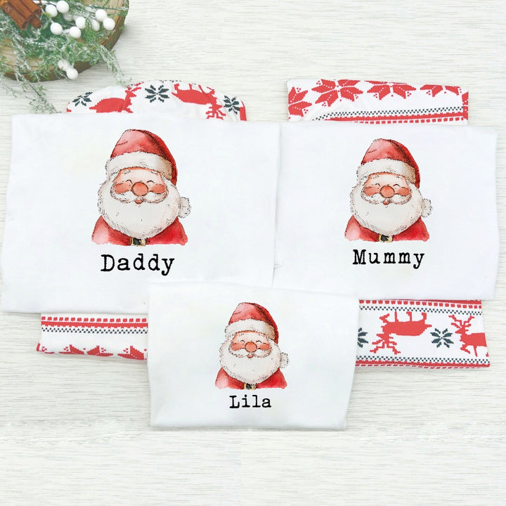 Personalised Santa Matching Christmas T-shirts With Optional Trousers