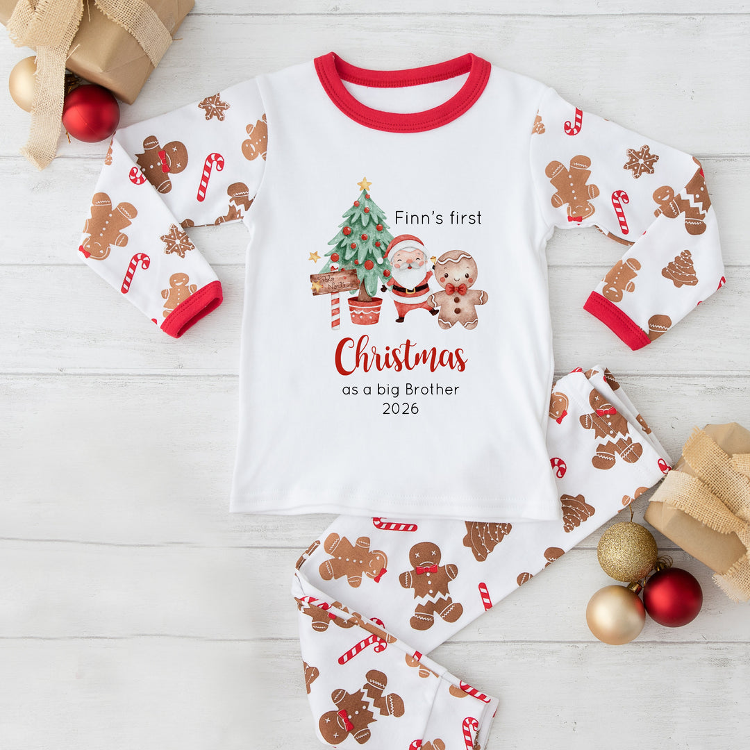 Personalised Christmas Tree Sibling Matching Gingerbread Pyjamas Or Baby Grow