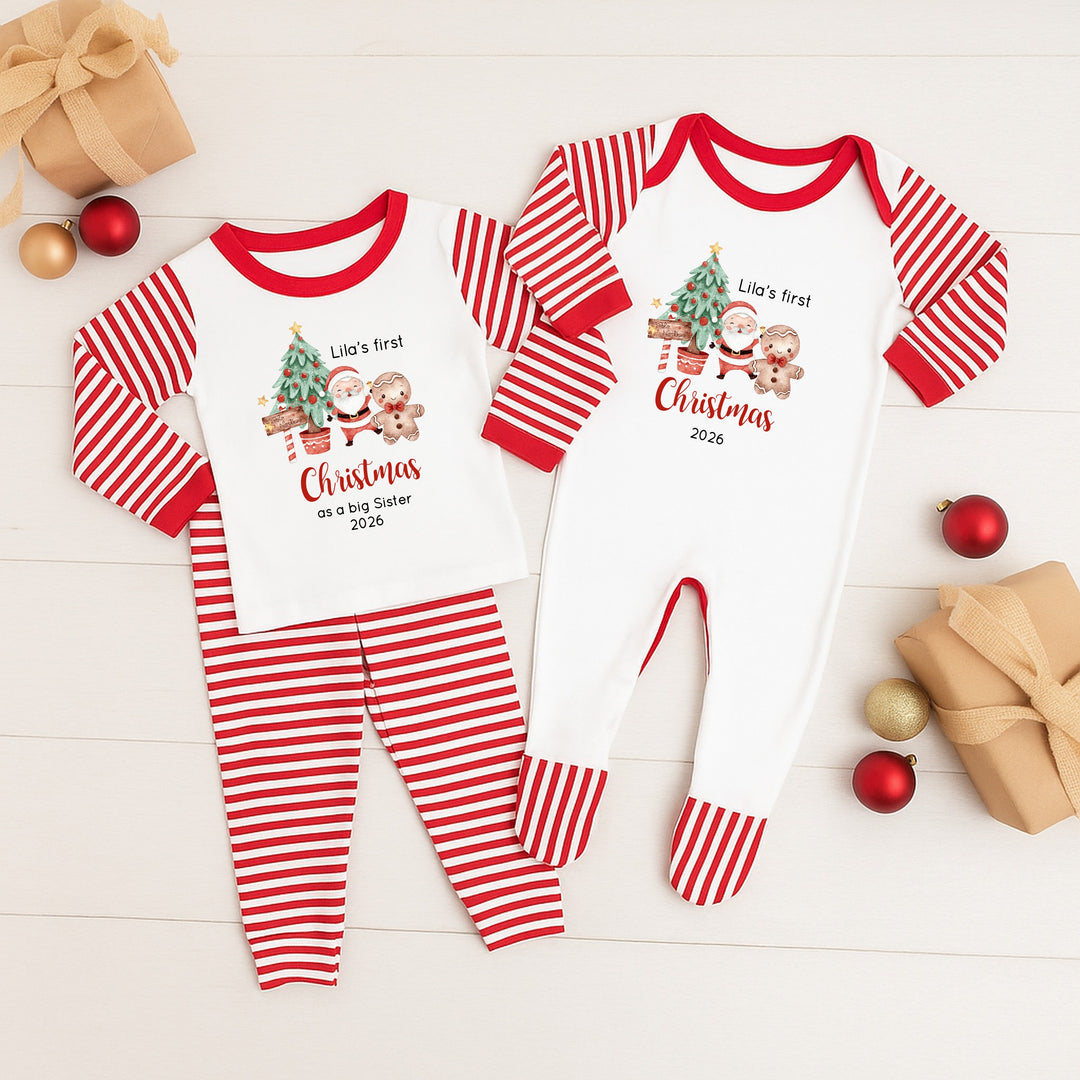 Personalised Christmas Tree Sibling Matching Pyjamas Or Baby Grow