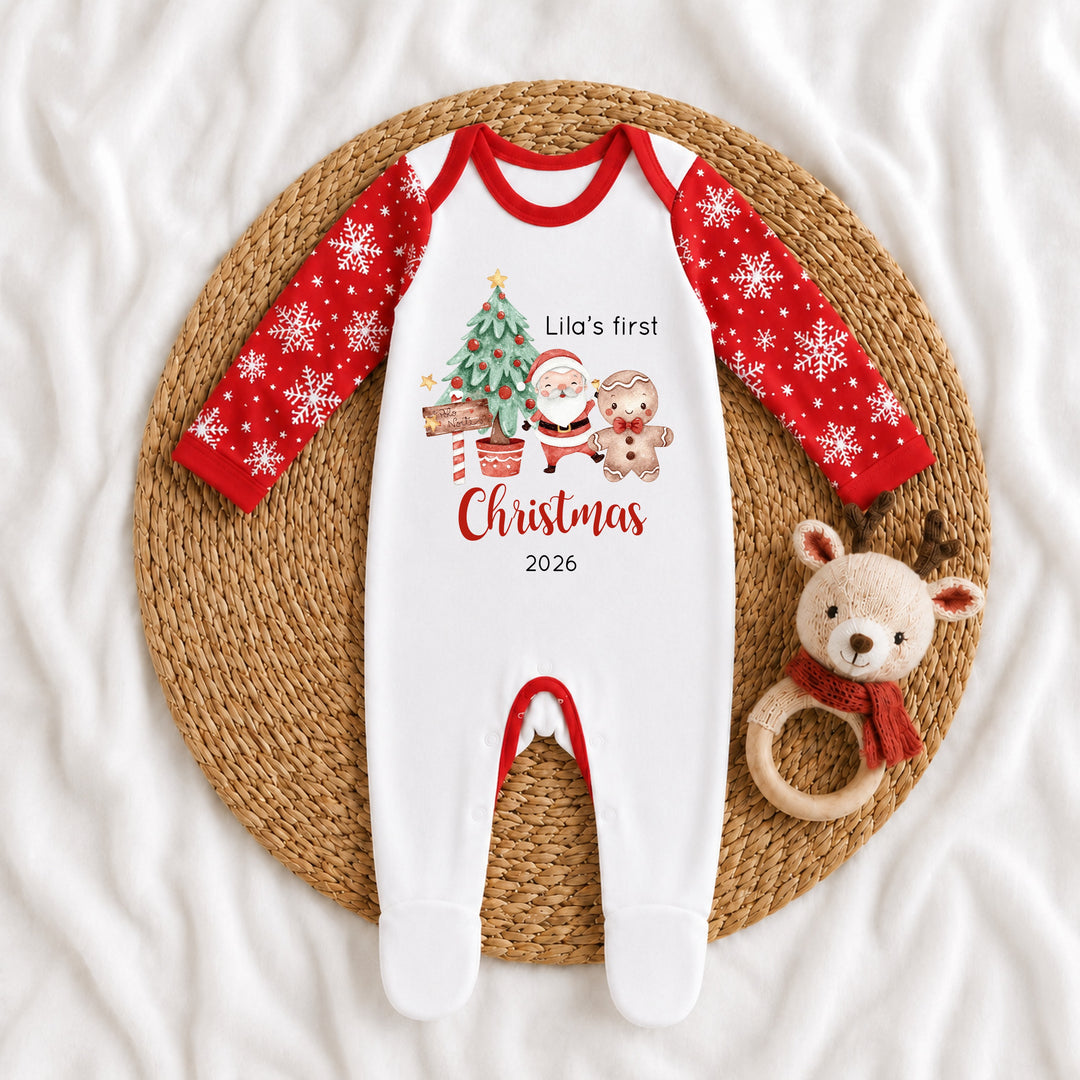 Personalised Christmas Tree Snowflake Sibling Matching Pyjamas Or Baby Grow