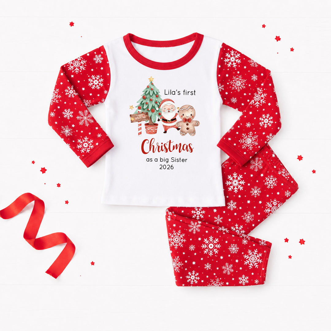 Personalised Christmas Tree Snowflake Sibling Matching Pyjamas Or Baby Grow