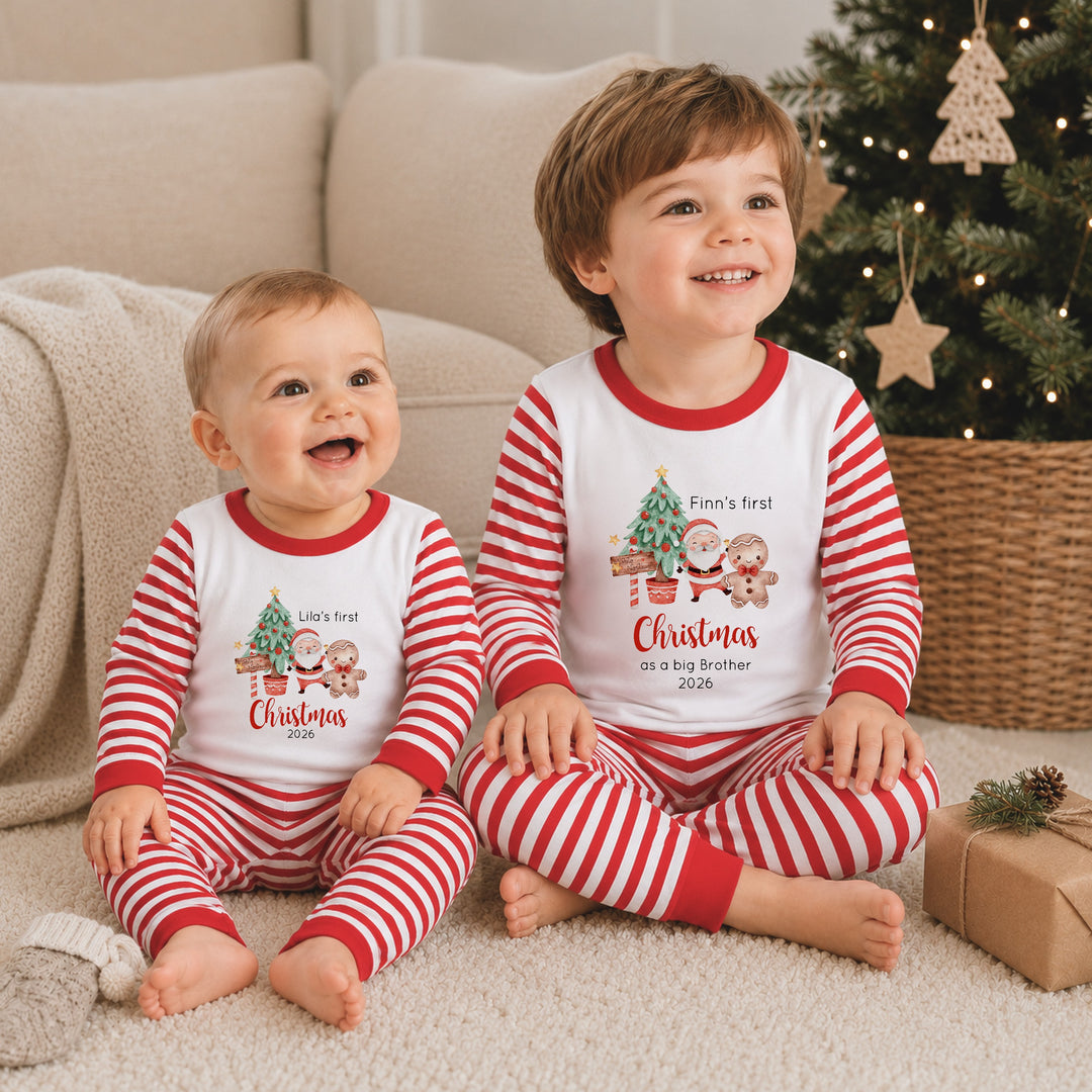 Personalised Christmas Tree Sibling Matching Pyjamas Or Baby Grow