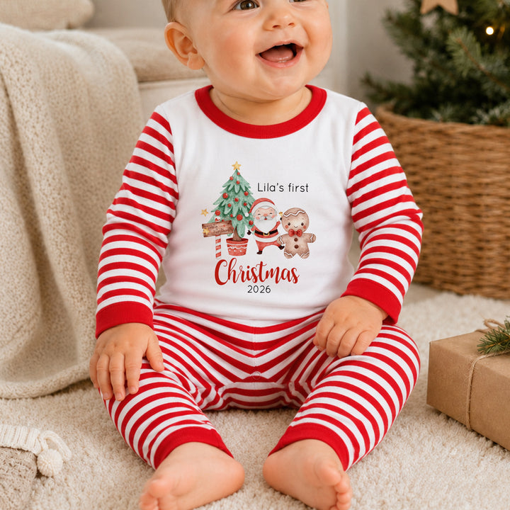Personalised Christmas Tree Sibling Matching Pyjamas Or Baby Grow