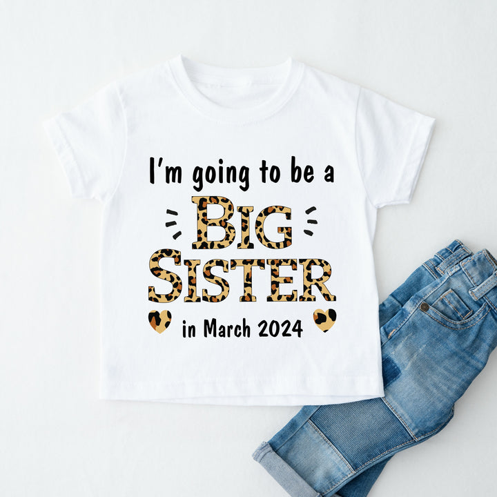 Personalised Leopard Print I'm Going To Be A Big Sister T-shirt