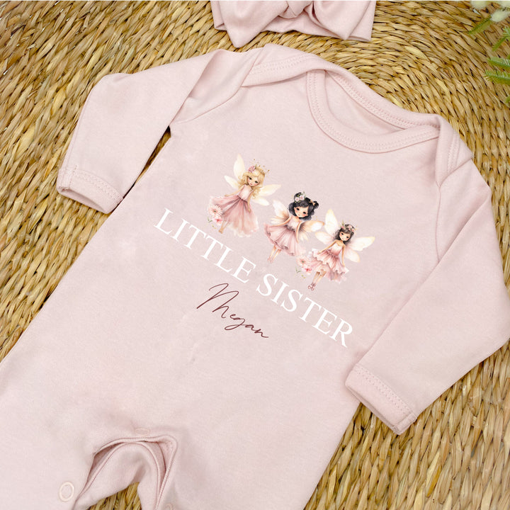 Personalised Fairies Sibling Matching Pink Babygrow/T-shirt