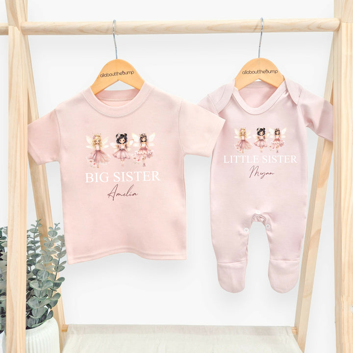 Personalised Fairies Sibling Matching Pink Babygrow/T-shirt