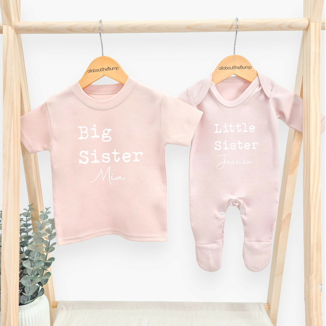 Personalised Sibling Matching Pink Babygrow/T-shirt