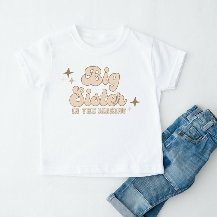 Big Sister In The Making Beige Bubble Text T-shirt