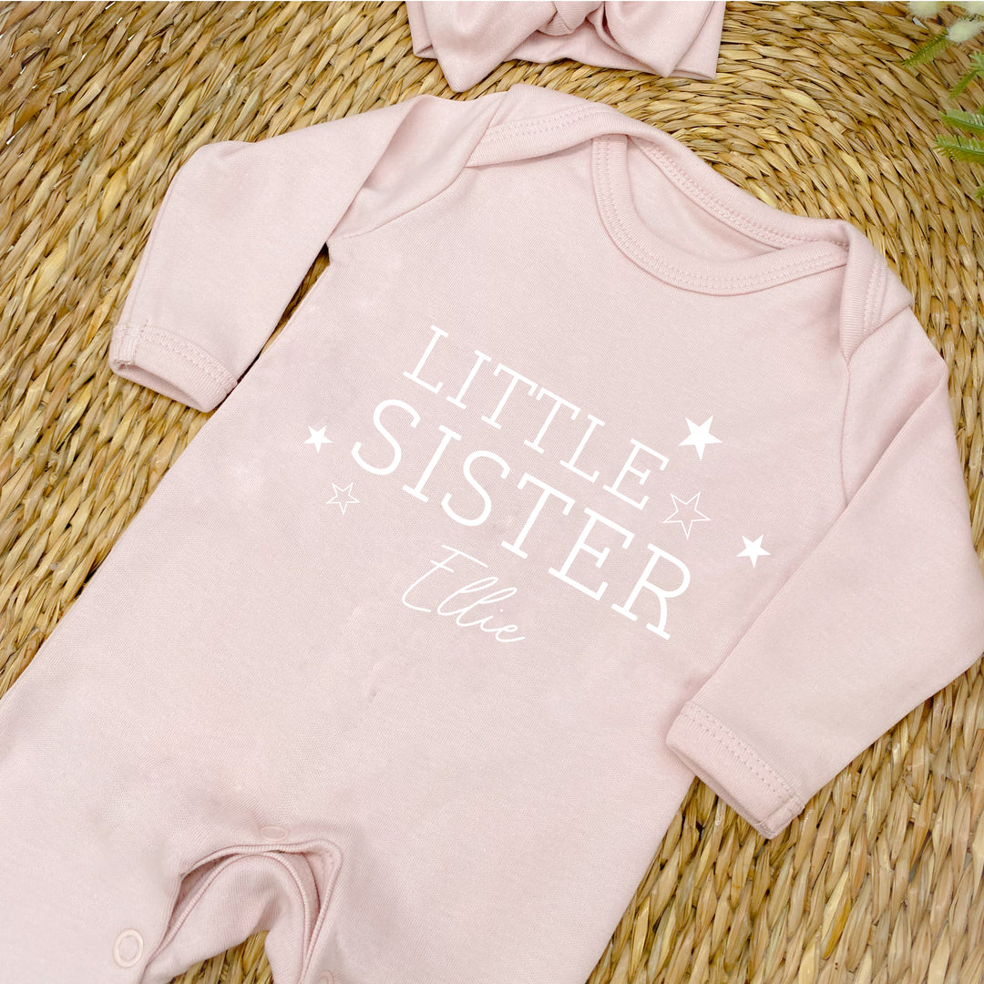 Personalised Stars Sibling Matching Pink Babygrow/T-shirt