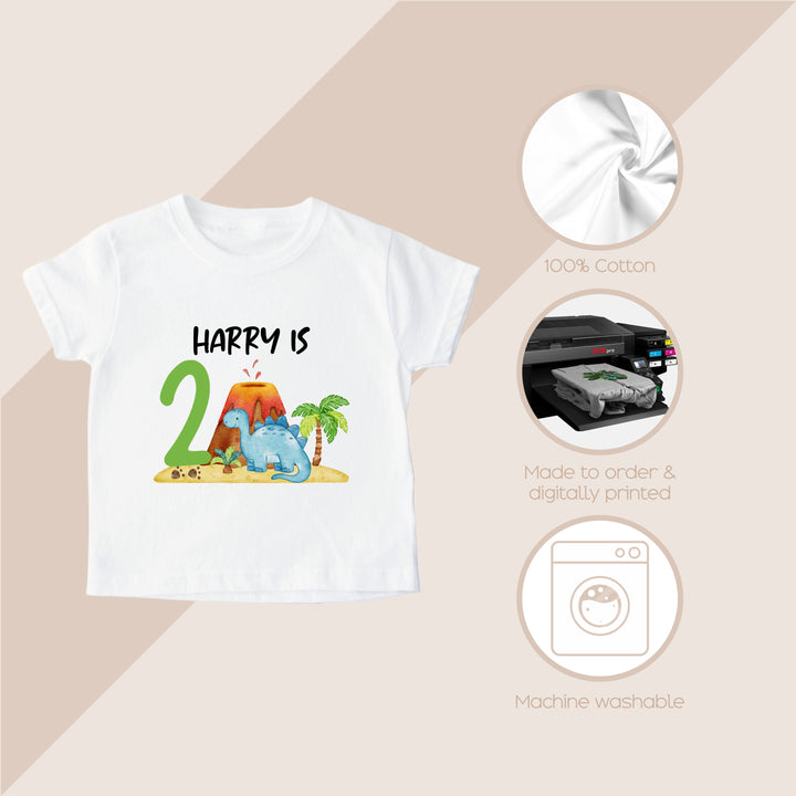 Personalised Volcano Dino Birthday T-shirt