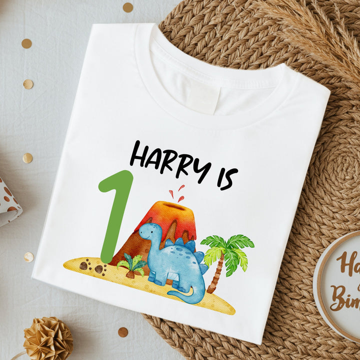 Personalised Volcano Dino Birthday T-shirt