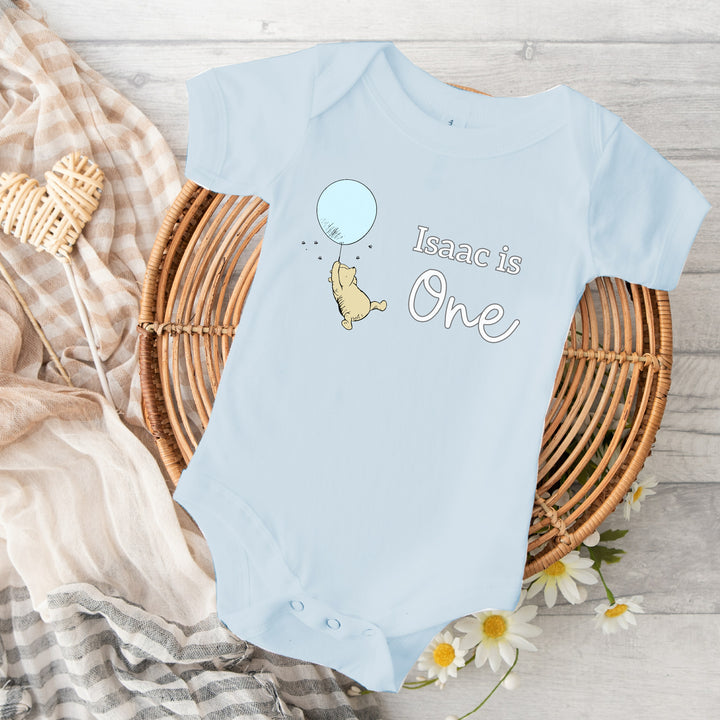 Personalised Birthday Classic Winnie Pooh Blue Romper/Vest