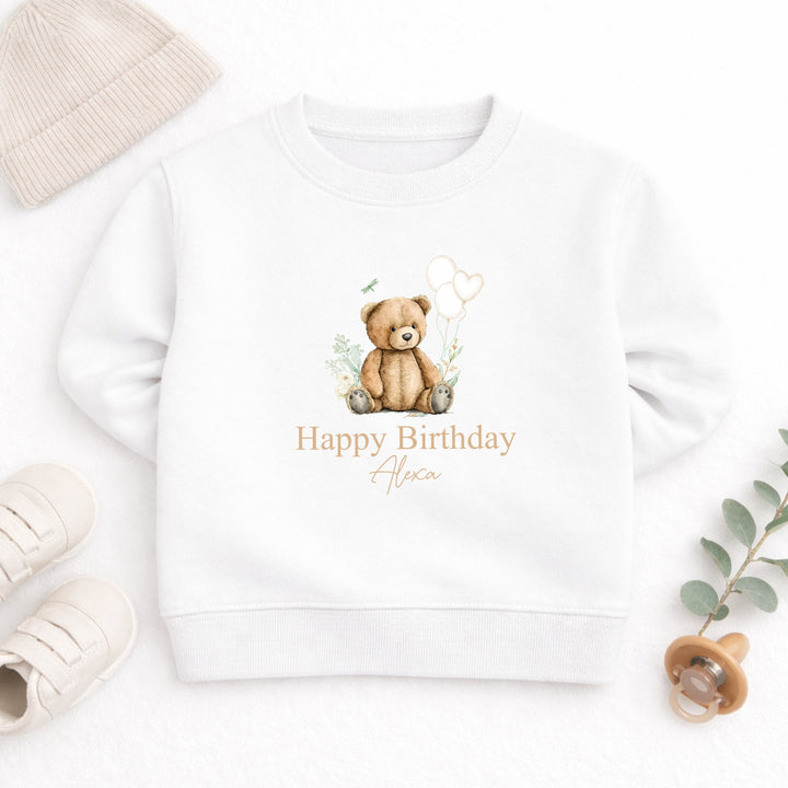 Personalised Beige Teddy Birthday Sweatshirt