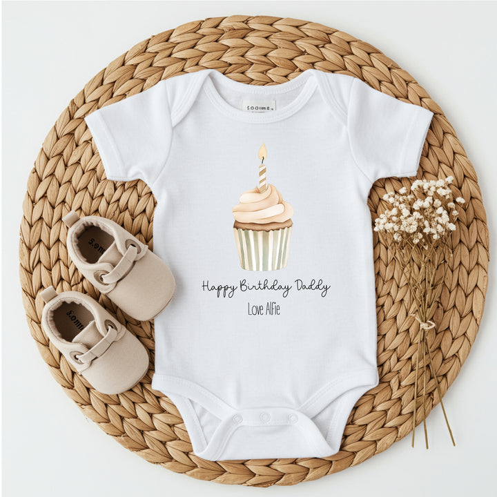 Personalised Cupcake Happy Birthday Babygrow/Vest