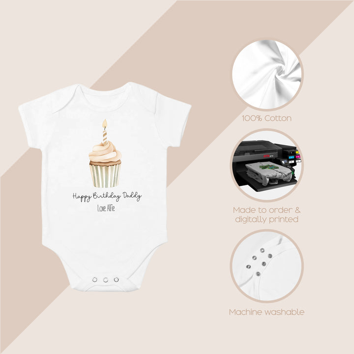 Personalised Cupcake Happy Birthday Babygrow/Vest
