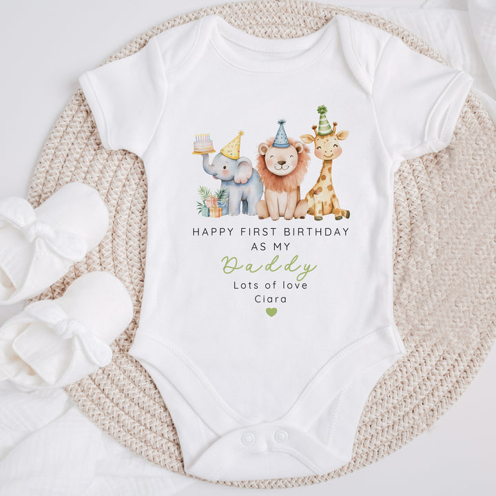 Personalised Jungle Happy Birthday Daddy Baby Grow/Vest