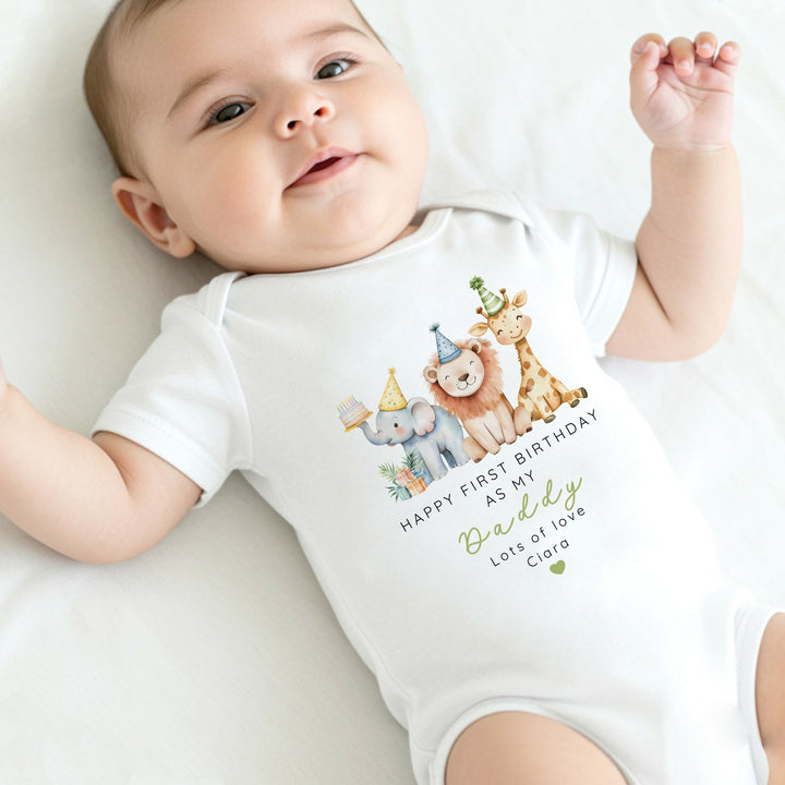 Personalised Jungle Happy Birthday Daddy Baby Grow/Vest