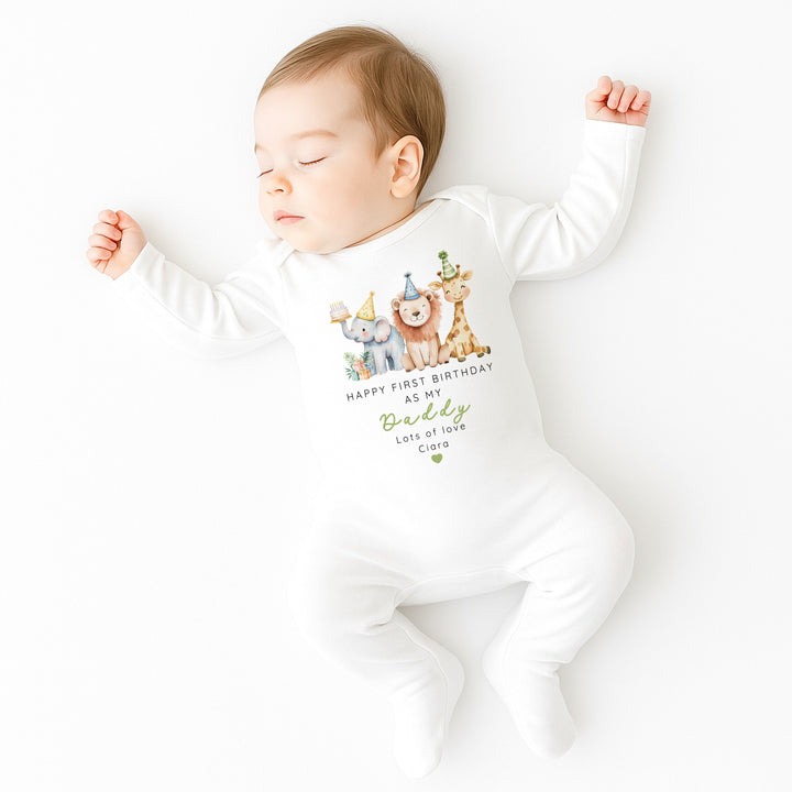 Personalised Jungle Happy Birthday Daddy Baby Grow/Vest