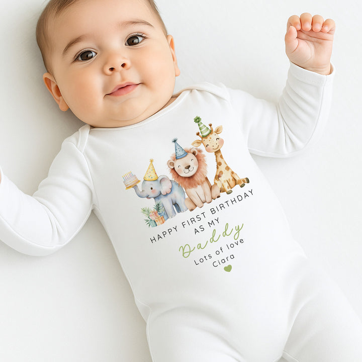 Personalised Jungle Happy Birthday Daddy Baby Grow/Vest