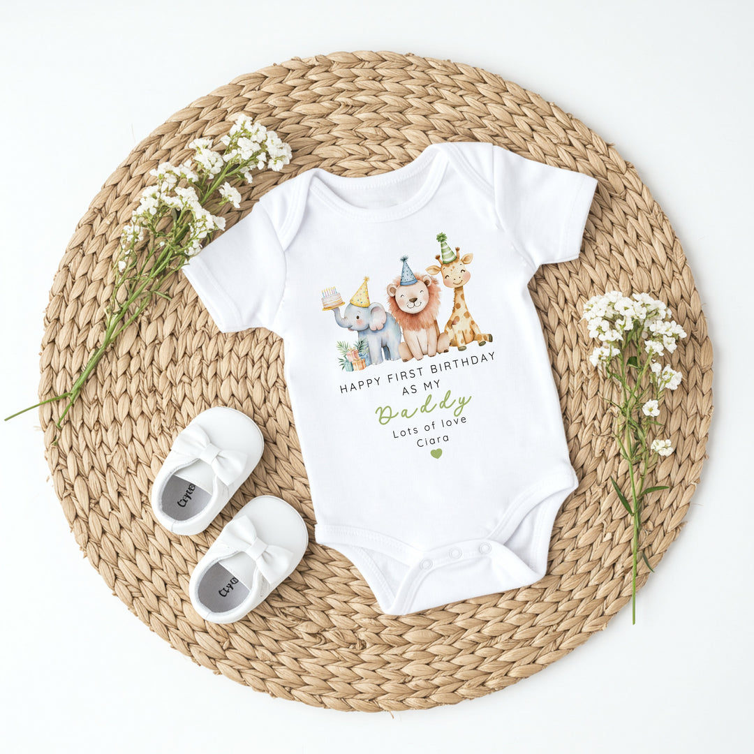 Personalised Jungle Happy Birthday Daddy Baby Grow/Vest