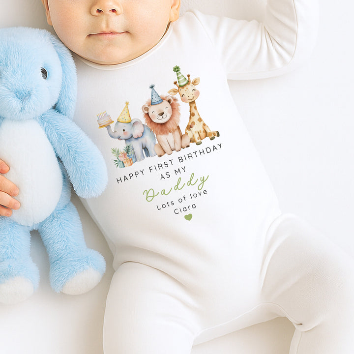 Personalised Jungle Happy Birthday Daddy Baby Grow/Vest