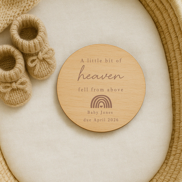 Personalised A Little Bit Of Heaven Wooden Baby Announcement Plaque