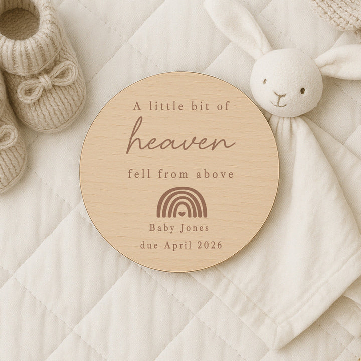 Personalised A Little Bit Of Heaven Wooden Baby Announcement Plaque