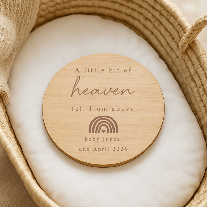 Personalised A Little Bit Of Heaven Wooden Baby Announcement Plaque