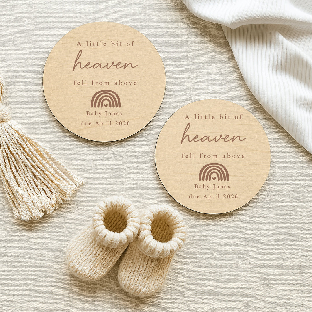 Personalised A Little Bit Of Heaven Wooden Baby Announcement Plaque
