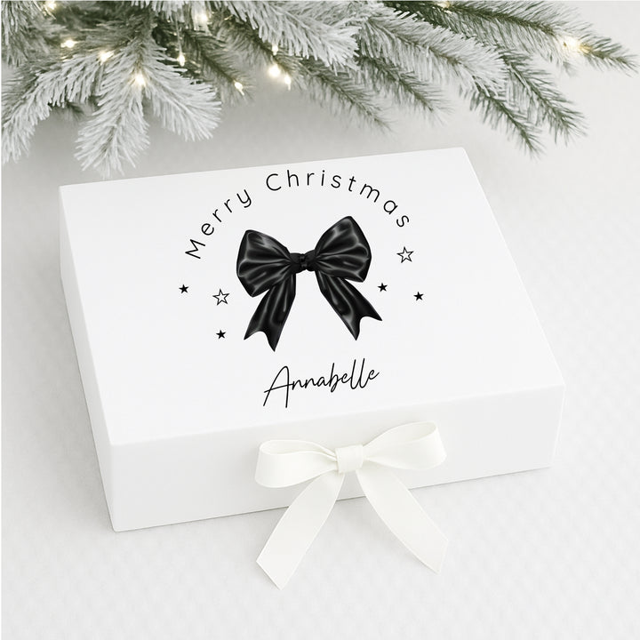Personalised Black Bow Merry Christmas Eve Box