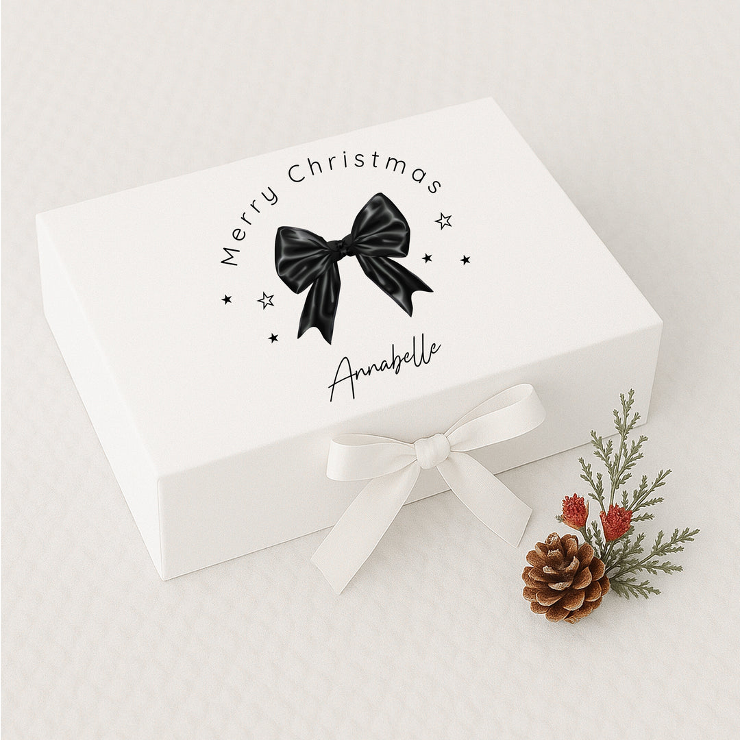 Personalised Black Bow Merry Christmas Eve Box