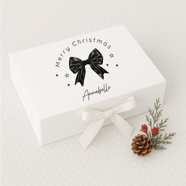 Personalised Black Bow Merry Christmas Eve Box
