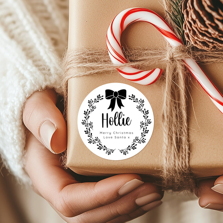 Personalised Black Bow Christmas Stickers