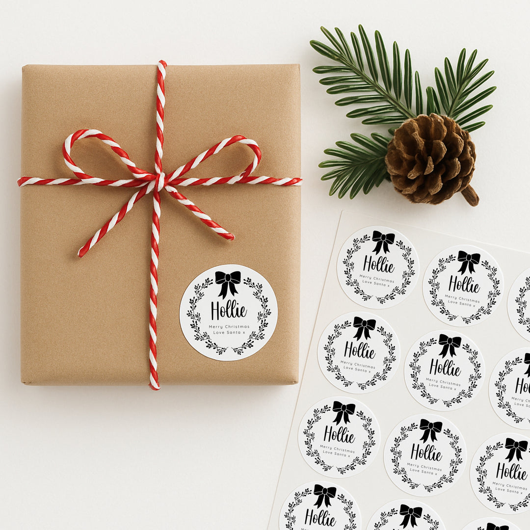 Personalised Black Bow Christmas Stickers