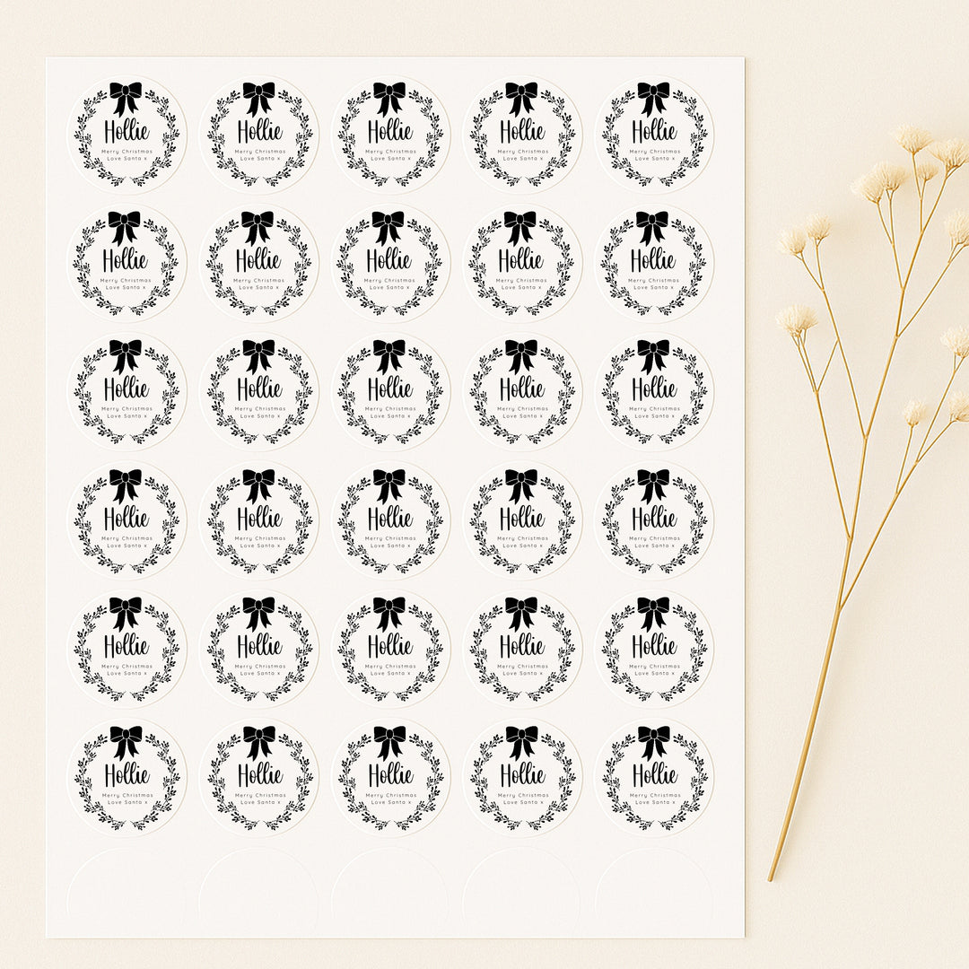 Personalised Black Bow Christmas Stickers