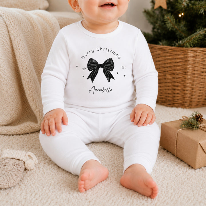 Personalised Black Bow Merry Christmas Pyjamas