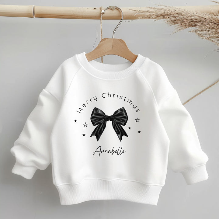 Personalised Kids Black Bow Christmas Jumper