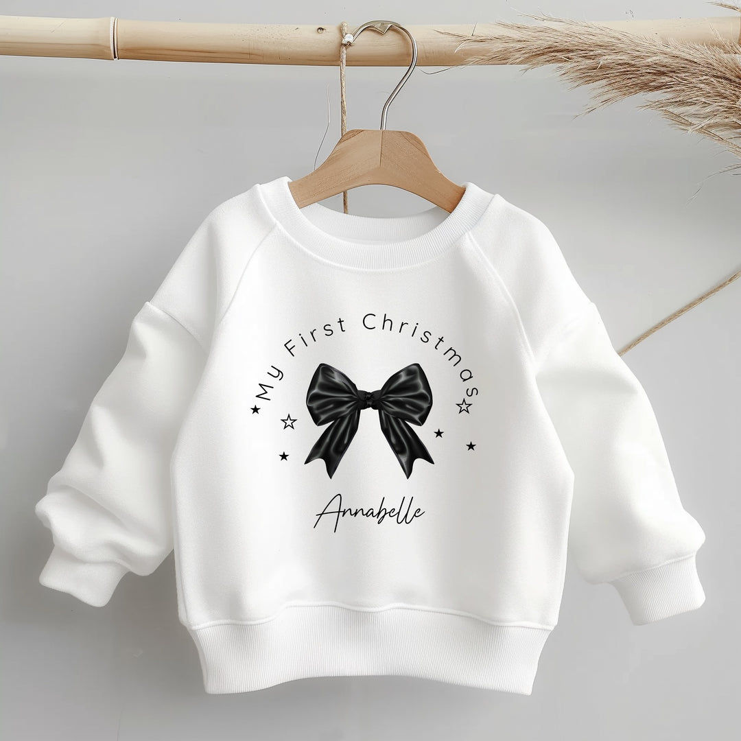 Personalised Kids Black Bow Christmas Jumper