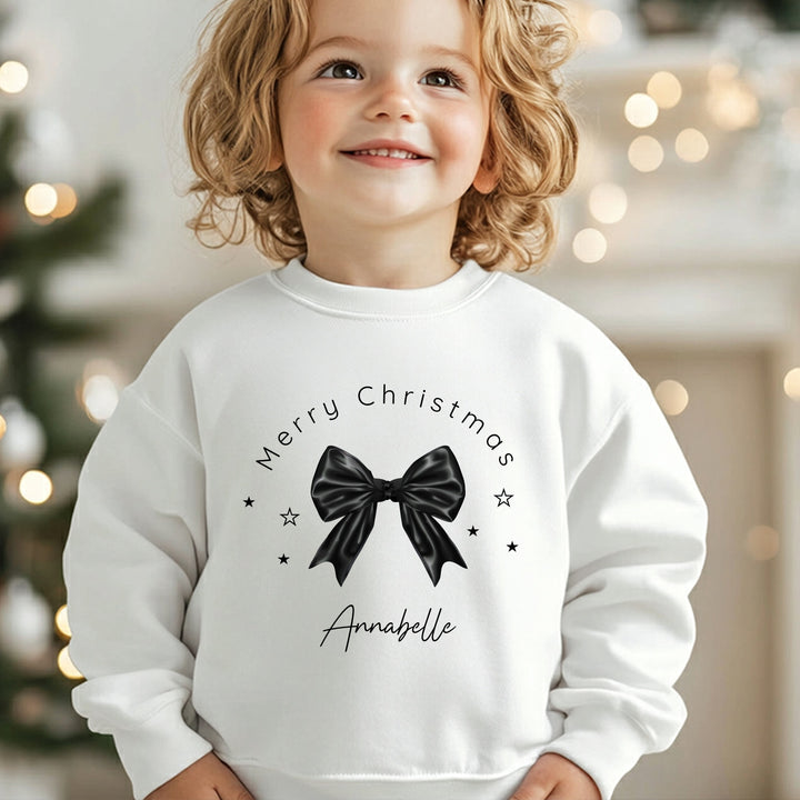 Personalised Kids Black Bow Christmas Jumper