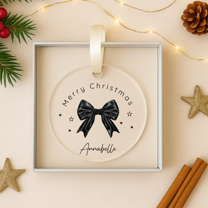 Personalised Black Bow Acrylic Christmas Bauble